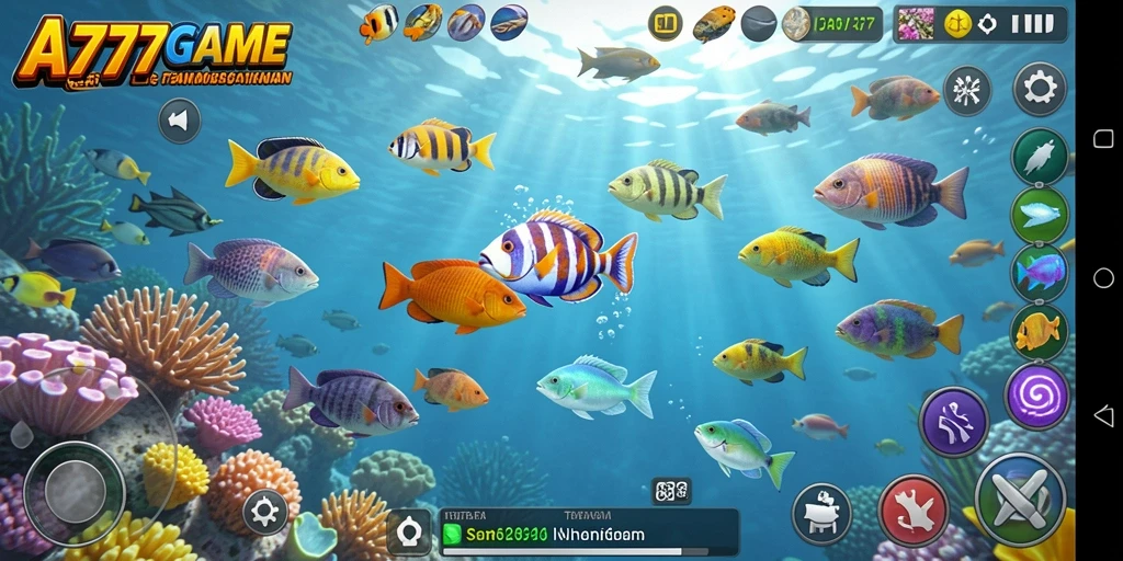 Tangkapan layar A777GAME menampilkan aksi seru dalam menembak ikan.