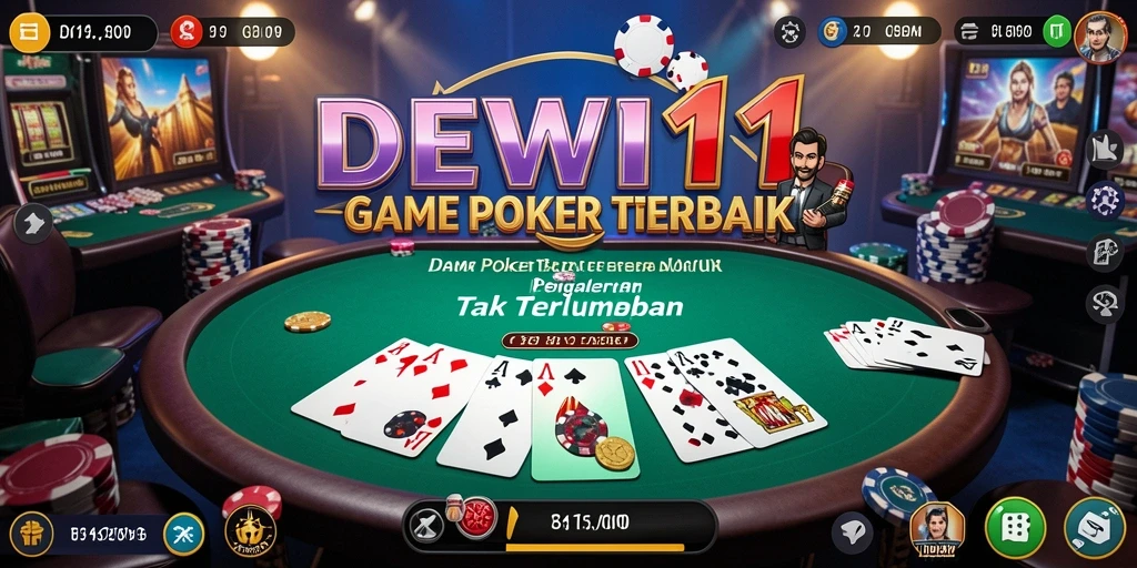 Screenshot gameplay DEWI11 menampilkan aksi seru permainan poker.
