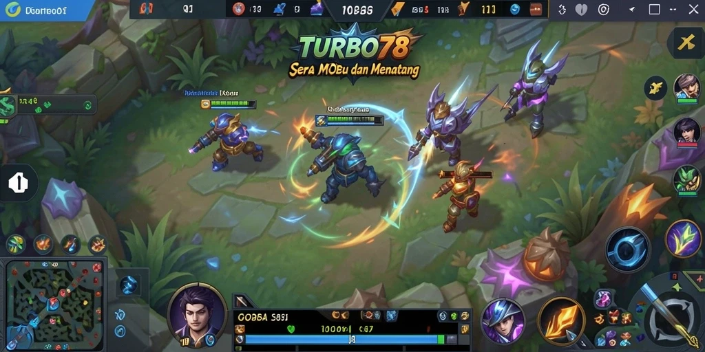 Tangkapan layar TURBO78 menunjukkan aksi seru di medan perang MOBA.